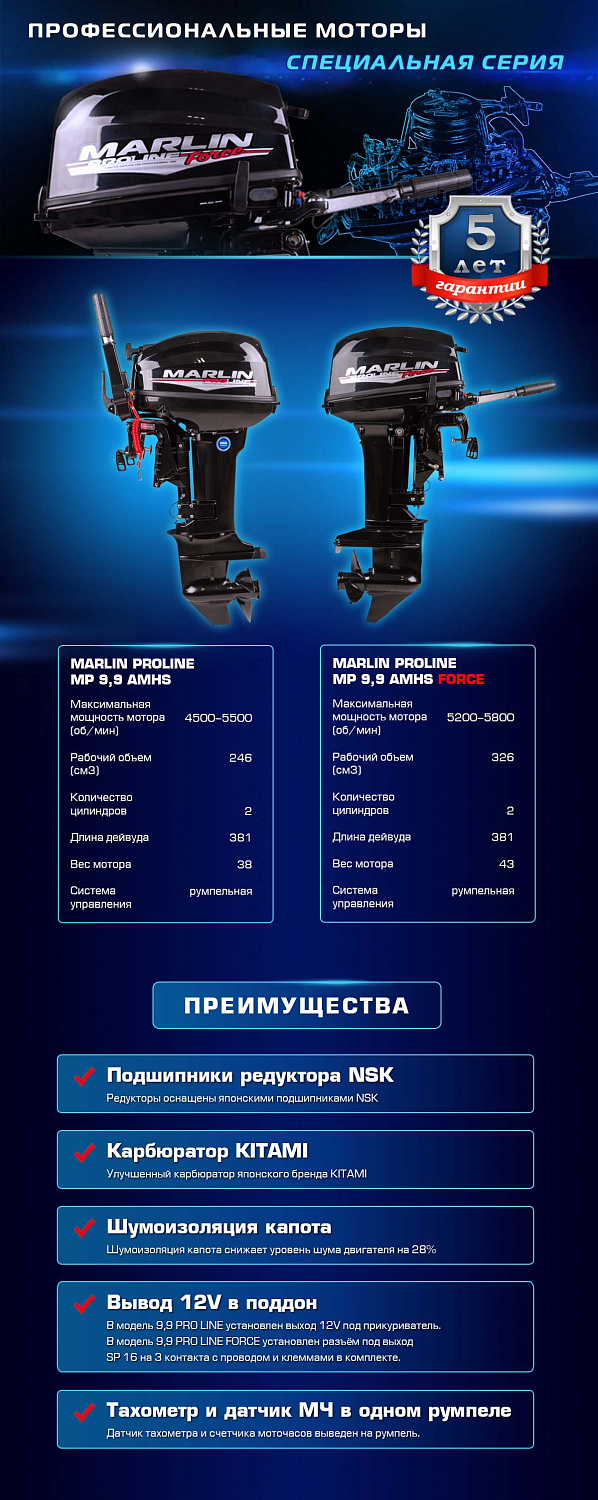 Лодочный мотор MARLIN PROLINE MP 9.9 (20) AMHS FORCE в Волгограде